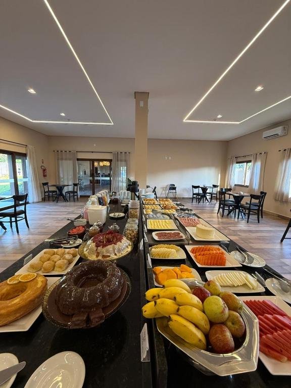 The breakfast buffet set up in the dining room